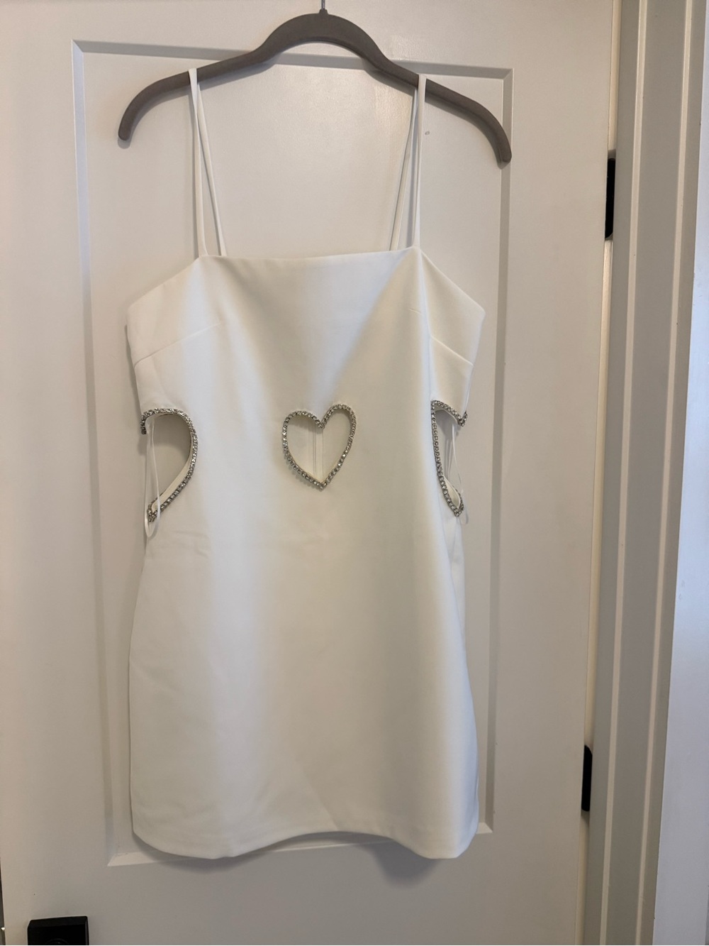 Nasty Gal White Mini Dress with Rhinestone Heart Cutouts - Picture 2 of 5